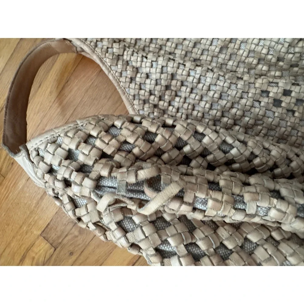Marta Ponti Portugal Woven Leather Hobo Bag Tan Beige Basketweave Slouchy Tote